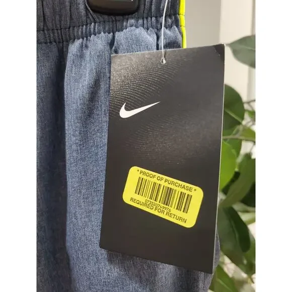Nike Men Blue Polyester Pull On Drawstring Swim Trunk Logo Print Shorts Size LT
